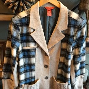 Women’s SUNDANCE Blue Plaid Sweater Jacket, Sz 14